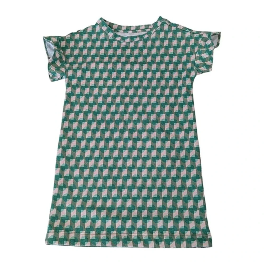 Gymboree Kids Dress Green Geometric Short Sleeves Summer Shift Girls Size 5 6 S